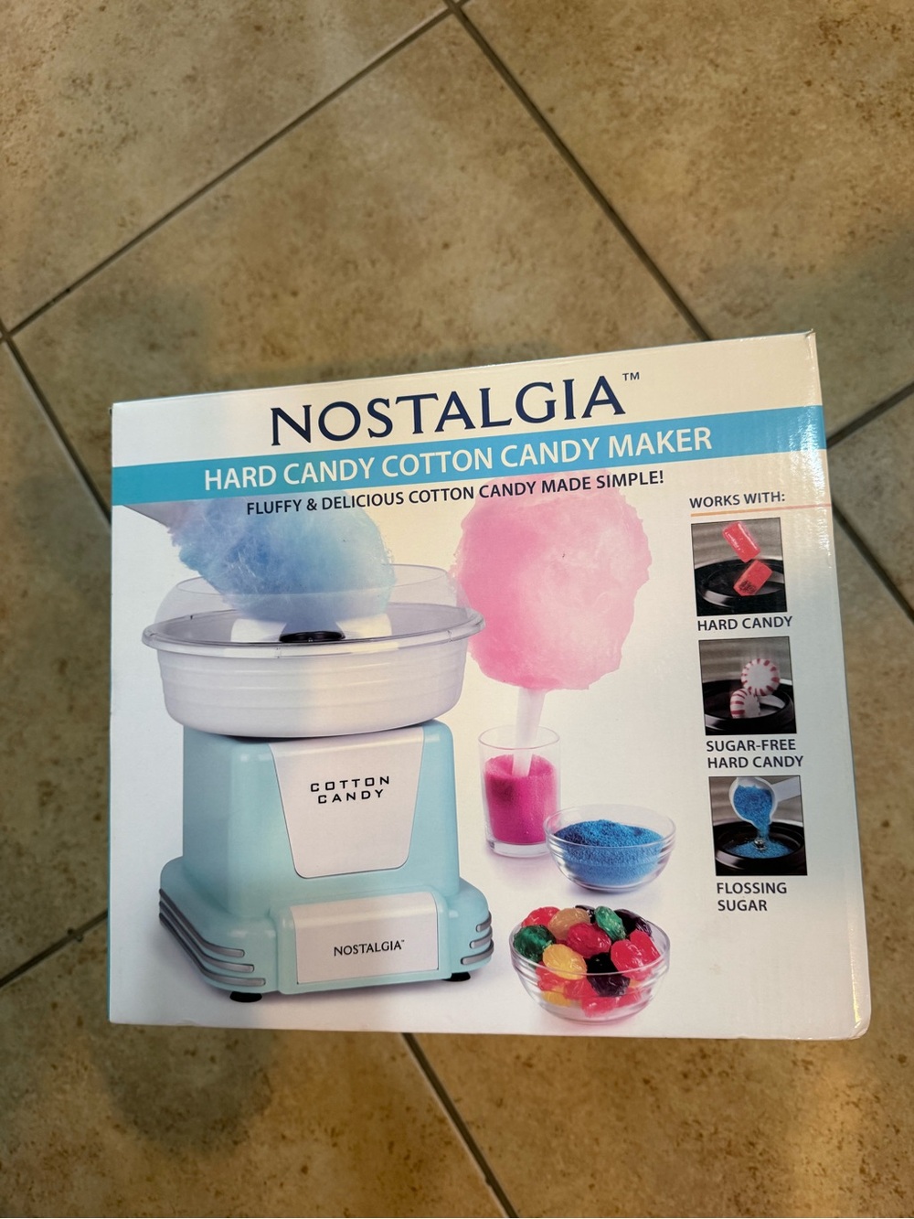 Nostalgia Mint Blue and White Cotton Candy Maker